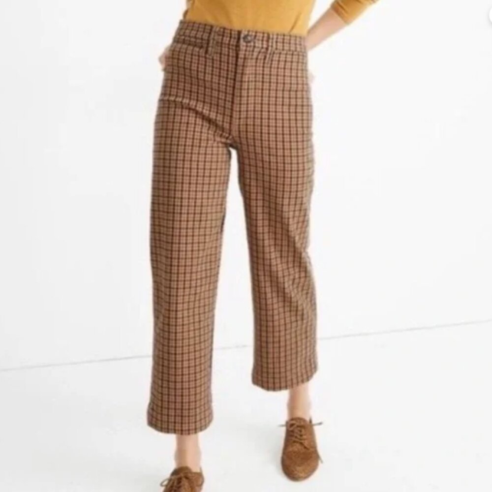 Madewell Slim Emmett Wide Leg Crop - Brown Checkered Plaid Gingham